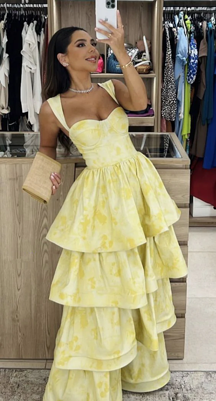 Yellow Dress Fashion Elegant Prom Dresses Vintage Princess Female Evening Party Dress fg4527
