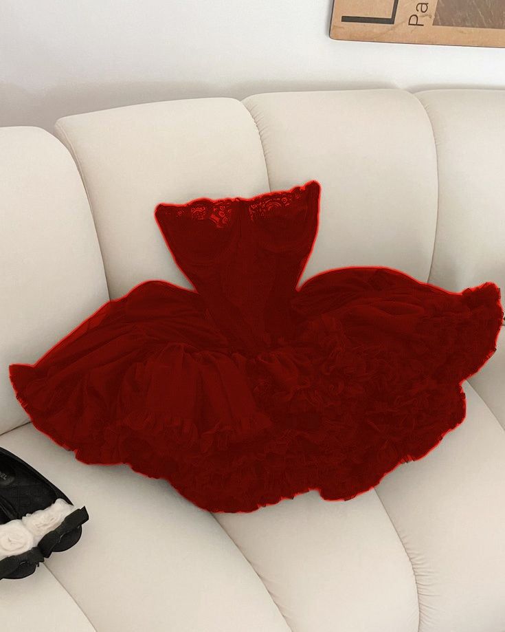 Cute Ball Gown Strapless Black Ruffles Lace Homecoming Dress Short Birthday Outfits fg7243