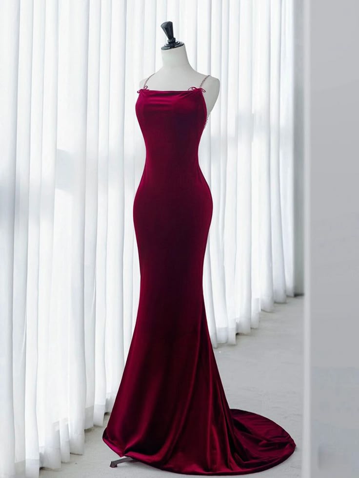 Green Mermaid Velvet Long Prom Dress, Green Long Evening Dress fg6740