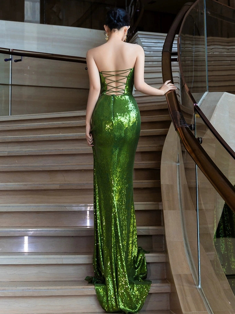 Green Sequin Mermaid Long Prom Dress Sexy Evening Dresses fg7668