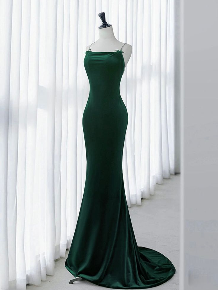 Green Mermaid Velvet Long Prom Dress, Green Long Evening Dress fg6740
