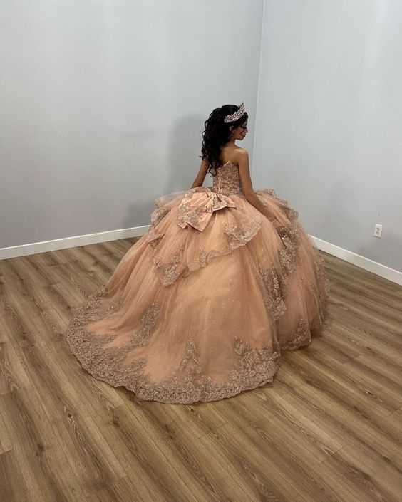 Champagne Shiny Off The Shoulder Ball Gown Quinceanera Dress Appliques Lace Beaded Birthday Party Gowns Sweet 16 vestidos fg5679