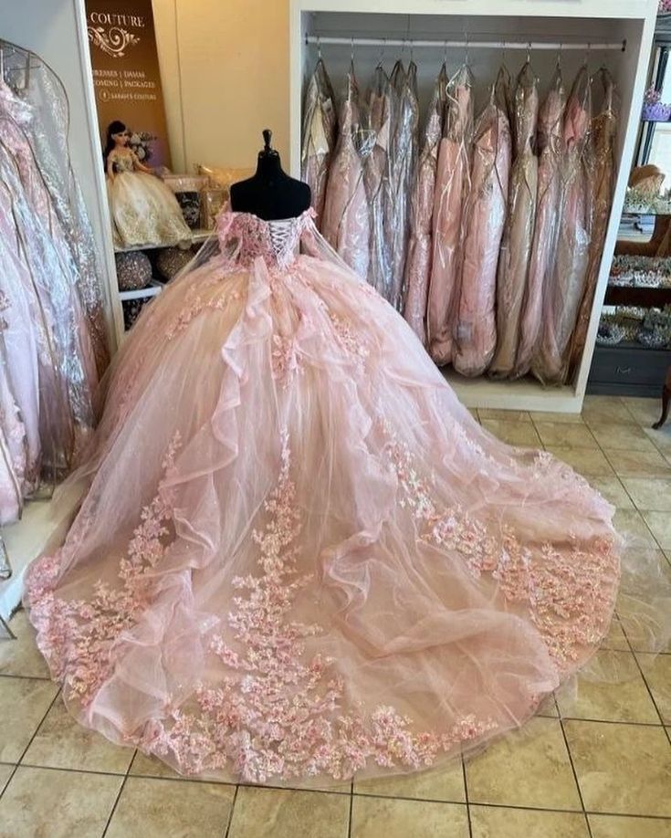 Pink Ball Gown Quinceanera Dresses with Cape 15 Party 3D Flower Princess Dresses with Lace fg4104