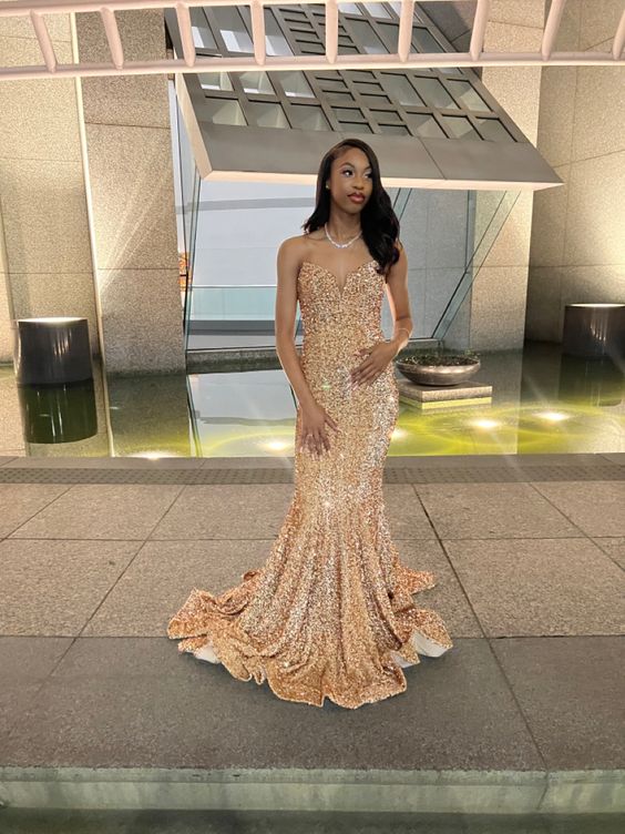 Gorgeous Gold Sequins Mermaid Prom Dresses fg5487