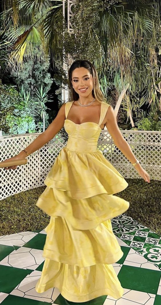 Yellow Dress Fashion Elegant Prom Dresses Vintage Princess Female Evening Party Dress fg4527