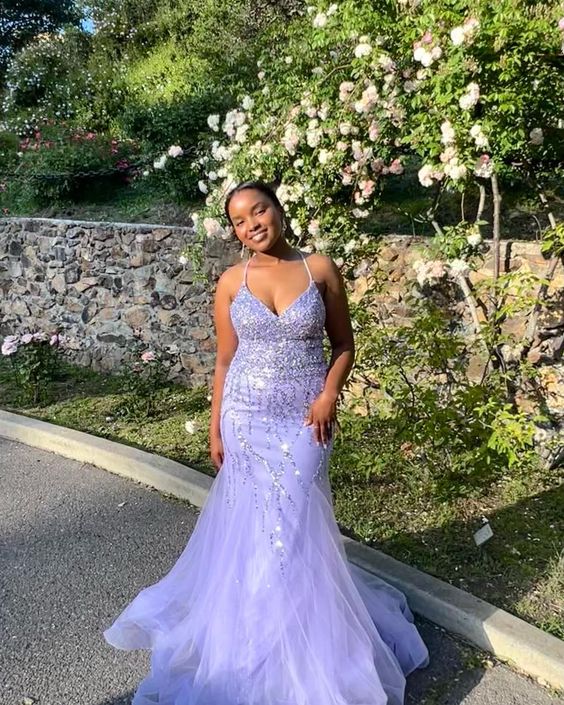 lilac prom dress Mermaid Long Formal Dresses fg5271