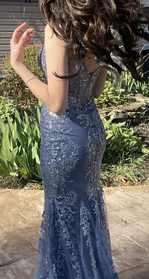Charming V Neck Lace Mermaid Prom Dress Long Evening Dress fg5452