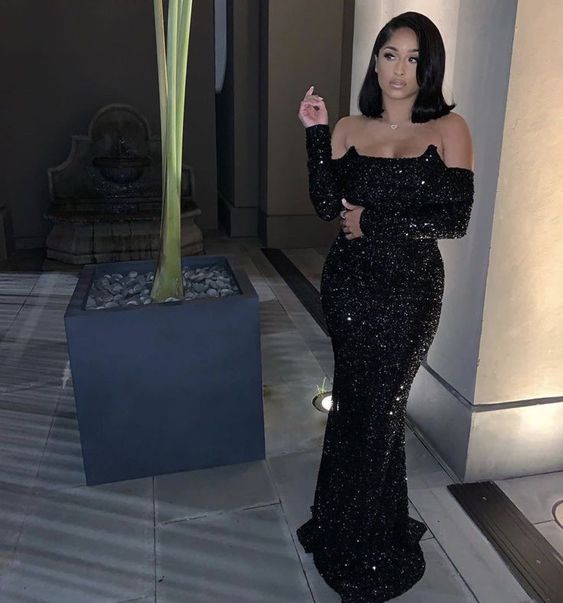 Elegant Black Sequins Mermaid Prom Dress,Black Formal Gown fg5266