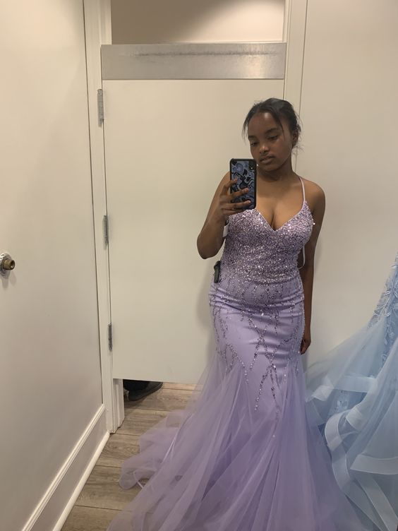 lilac prom dress Mermaid Long Formal Dresses fg5271