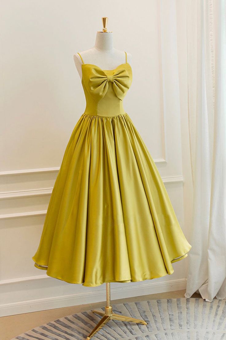 Yellow Satin Short Prom Dresses, Cute A-Line Bow Homecoming Dresses fg5223