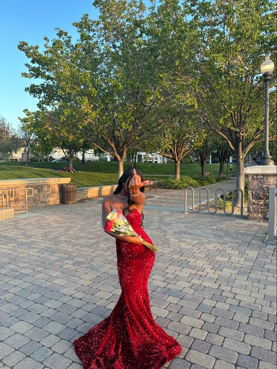 Sequins Sparkly Strapless Mermaid Long Prom Dress fg5251