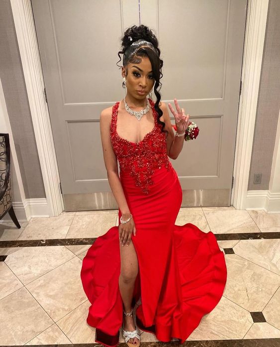 Elegant Dress for Wedding Party Blackgirls Red Prom Dress fg5237