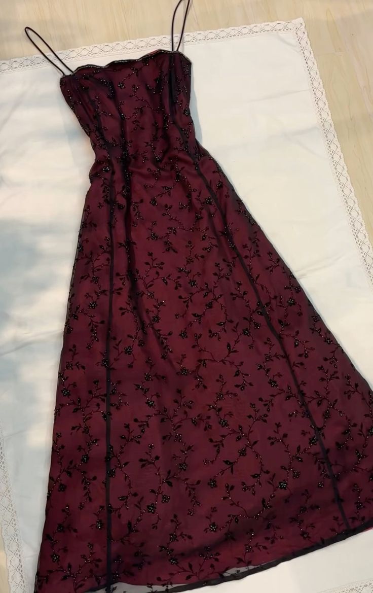 Vintage Burgundy A Line Spaghetti Straps Long Prom Dress Evening Dress fg5212