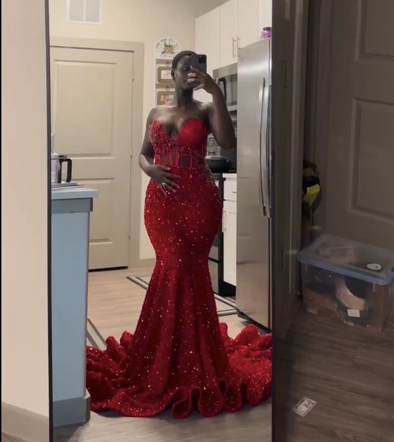 Red Prom Dresses Mermaid Long Formal Dresses fg5275
