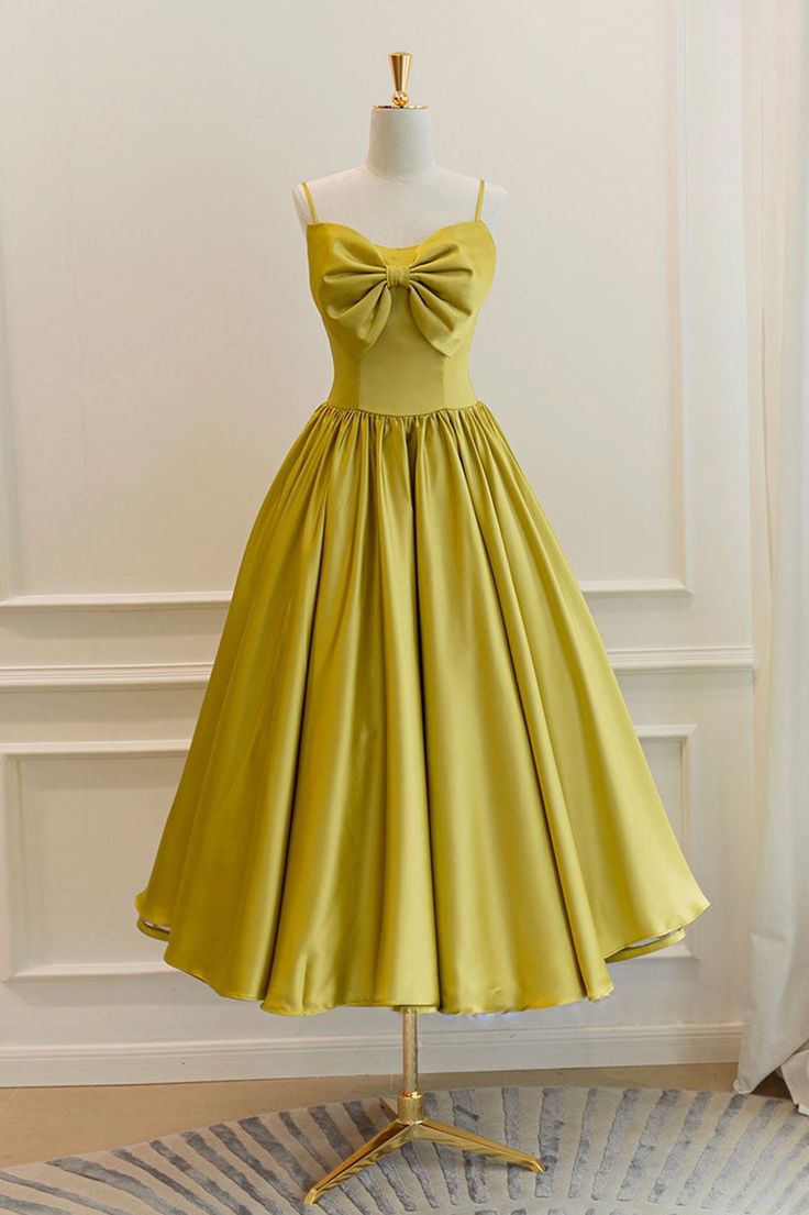Yellow Satin Short Prom Dresses, Cute A-Line Bow Homecoming Dresses fg5223