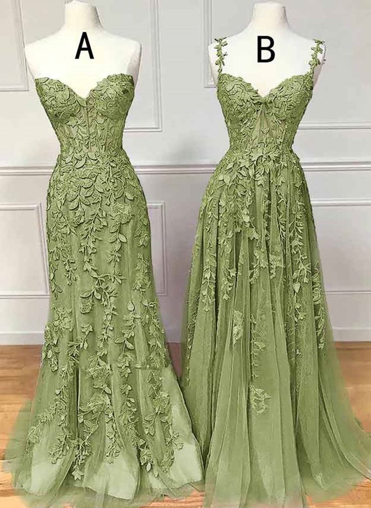 Lovely Sage Green Tulle with Lace Long Formal Dress, Sweetheart Prom Dress fg4487