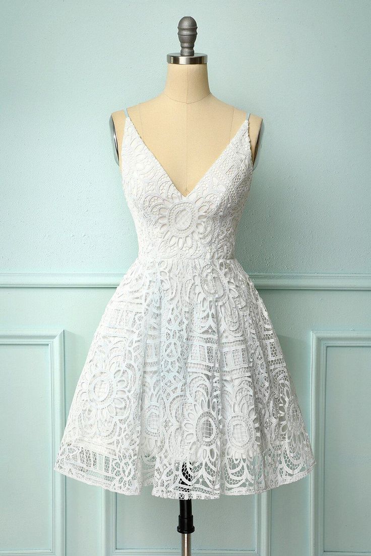 White Lace A-line Short Dress Homecoming Dress fg3744