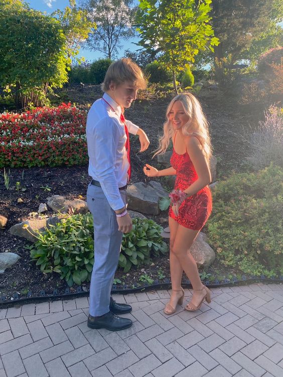 Lovely Red Cute Teen Homecoming Dress Straps Red Formal Dresses fg3746