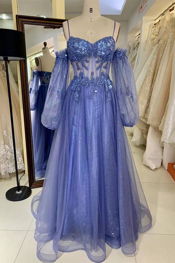 Off-the-Shoulder Sequins Applique Boning Long Prom Dress fg3585