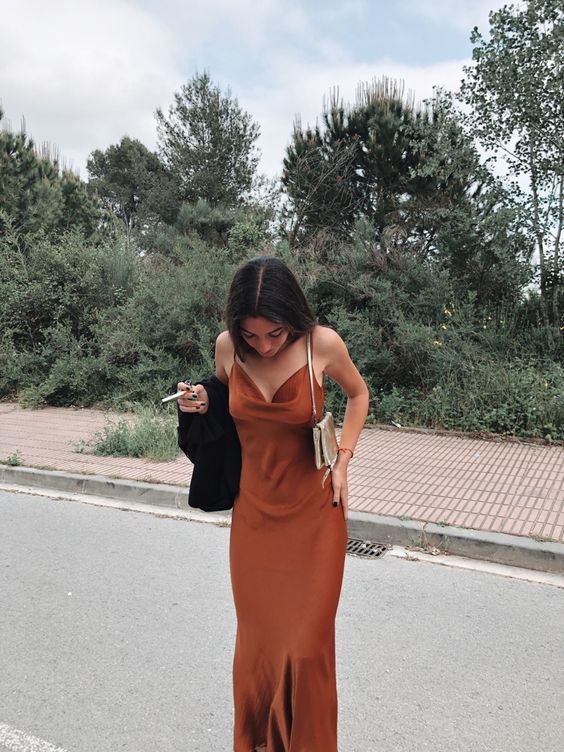 Brown Long Spaghetti Straps Prom Gown fg4199