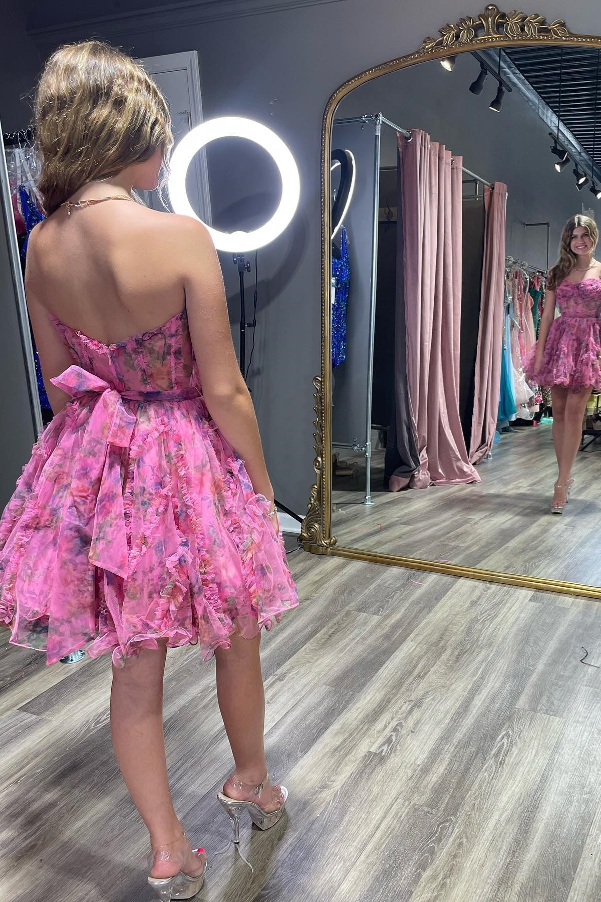 Hot Pink Strapless Ruffles A-line Homecoming Dress fg3589