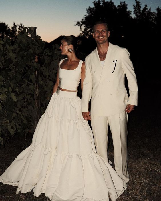 White Two Piece Long Fashion Wedding Dress fg3804