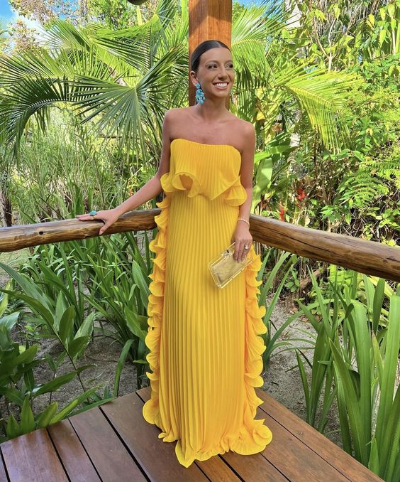 Yellow Pleated Prom Dresses Long Evening Gowns Formal Party Wear fg3925