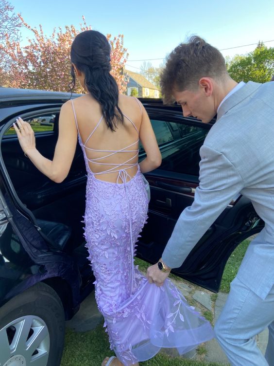 Purple Mermaid Prom Dresses Lace Appliques Evening Party Formal Gowns fg3775