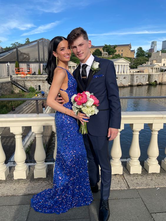 Royal Blue Sequin Mermaid Prom Dresses Evening Party Formal Gowns fg3776
