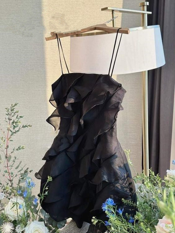 Black Spaghetti Straps Homecoming Dresses Short Prom Dresses fg3650