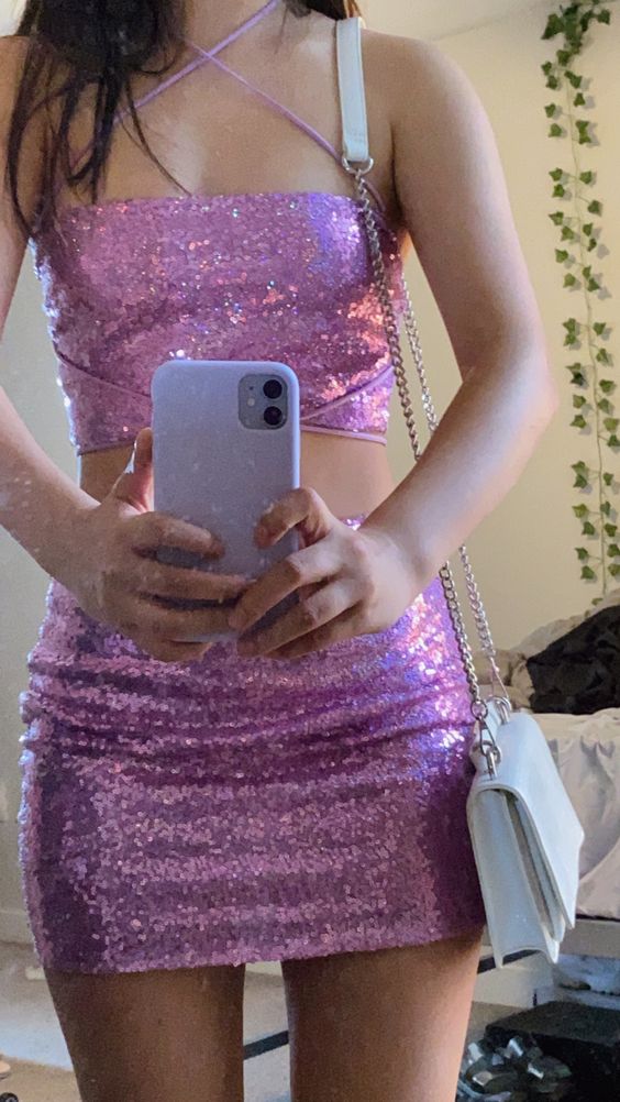 Two Piece lavender glitter Short Prom Dress, Homecoming Dresses fg3432