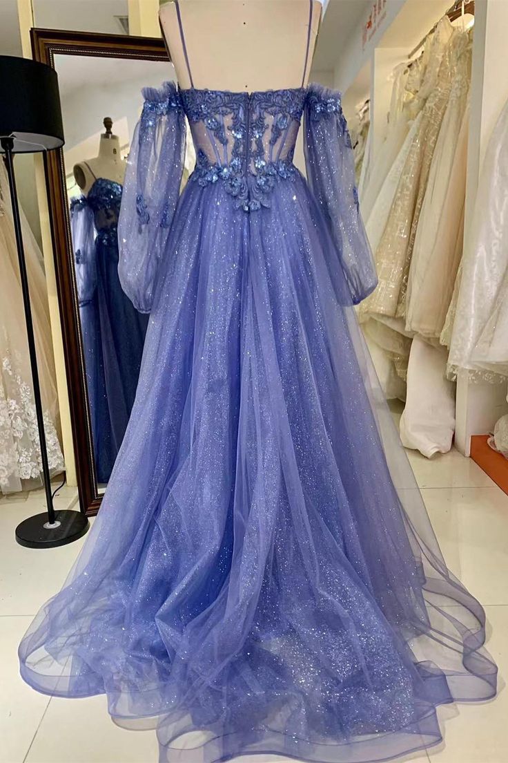 Off-the-Shoulder Sequins Applique Boning Long Prom Dress fg3585