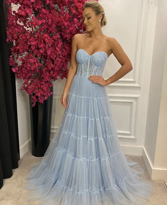 Light Blue Long Prom Dress Formal Evening Gowns fg4024