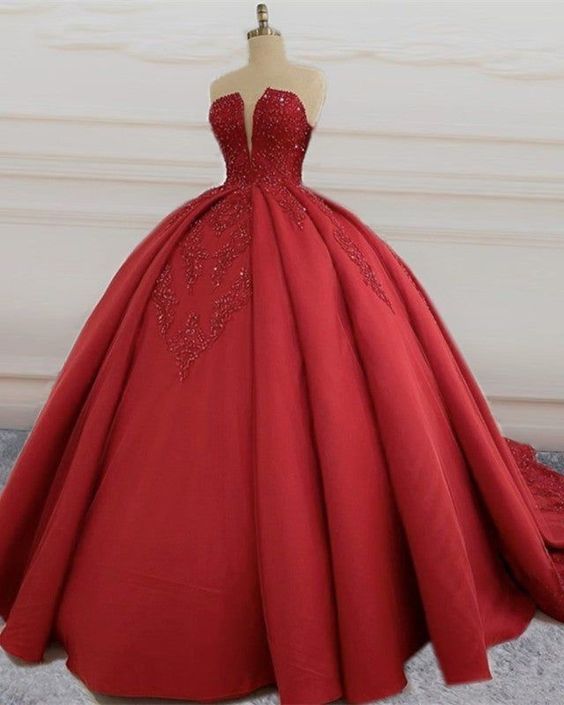 Red ball gown long prom dresses, evening dresses,party dresses, formal dress fg3399