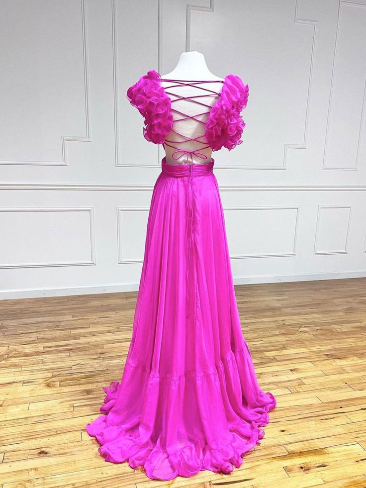 A-Line Fuchsia Long Prom Dresses, Backless Fuchsia Long Formal Dresses fg3971