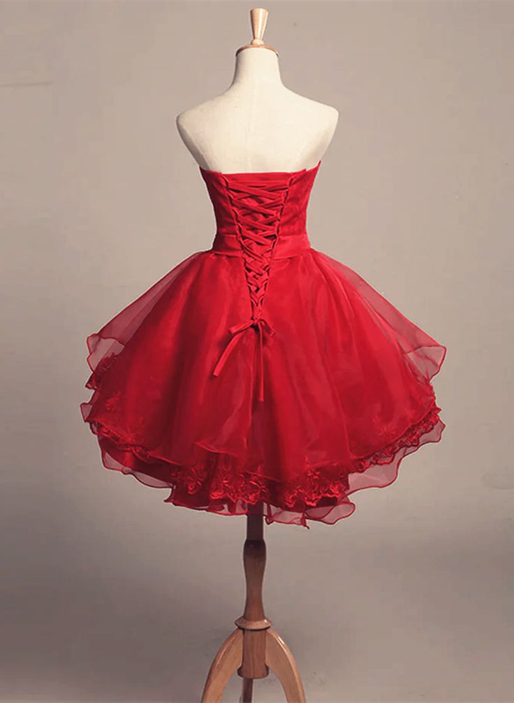 Cute Red Tulle and Lace High Low Homecoming Dress, Short Party Dress fg3827