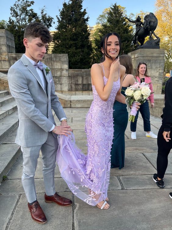 Purple Mermaid Prom Dresses Lace Appliques Evening Party Formal Gowns fg3775