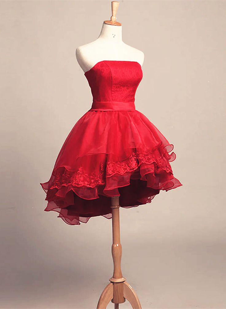 Cute Red Tulle and Lace High Low Homecoming Dress, Short Party Dress fg3827