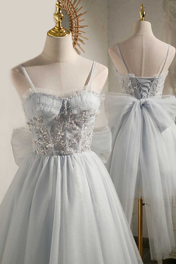 Grey Beaded Bow-Back Short Homecoming Dress fg3421