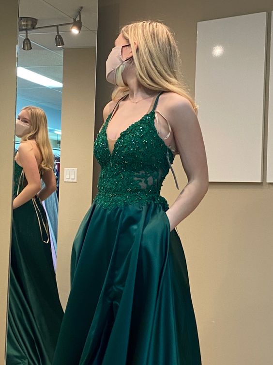 Green Prom Dresses A line Satin New Formal Dress fg3478