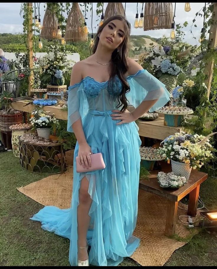 Off The Shoulder Blue Long Prom Dress,Charming Blue Evening Dress fg3951