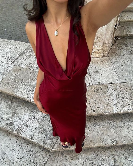 Burgundy Prom Dresses Deep V Neck Evening Dress fg4129