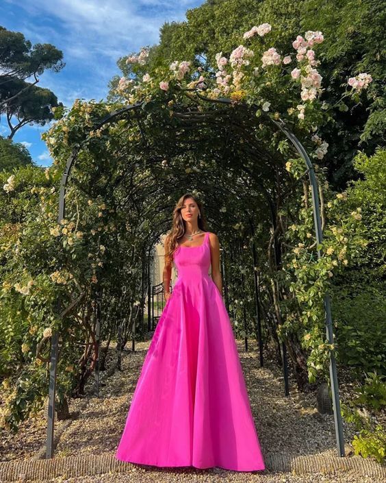 A Line Fashion Hot Pink Long Prom Dress, Formal Evening Gown fg3896
