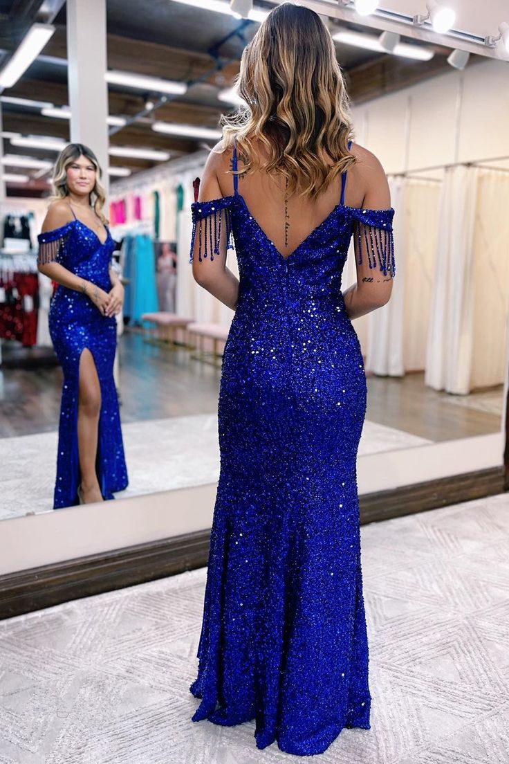 Off the Shoulder Sequins Sheath Prom Dress with Fringes fg3607