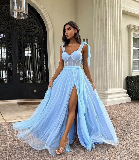 Blue Long Prom Dress A Line Formal Evening Gowns fg4019