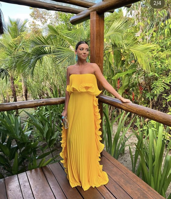 Yellow Pleated Prom Dresses Long Evening Gowns Formal Party Wear fg3925