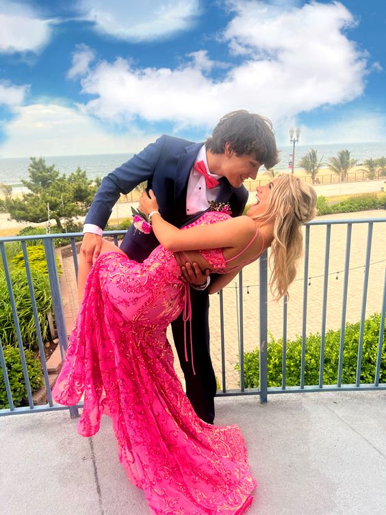 pink prom dress Evening Gown Sequined prom gown fg4167