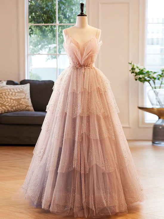 Champagne A-Line Beading Sequin Long Prom Dress, Champagne Formal Dress fg3415