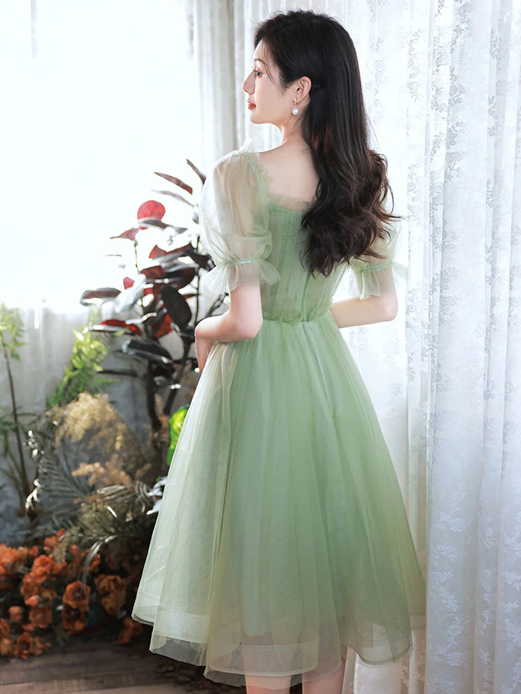 Green Tulle Short Prom Dress, Green Homecoming Dresses fg3414