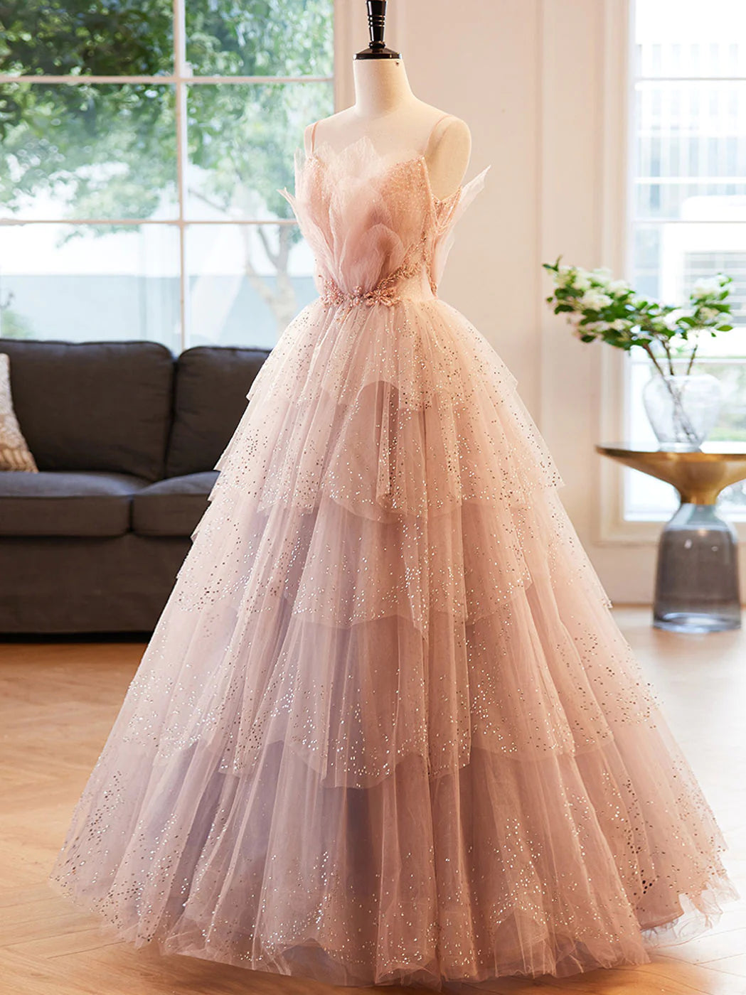 Champagne A-Line Beading Sequin Long Prom Dress, Champagne Formal Dress fg3415